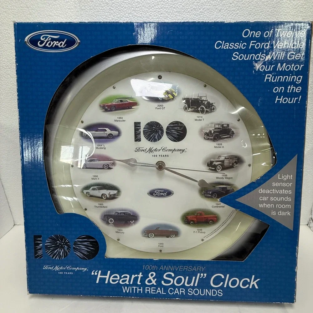 Ford‎ Wall Clock Blue 100th Anniversary Heart & Soul Real Car Sounds